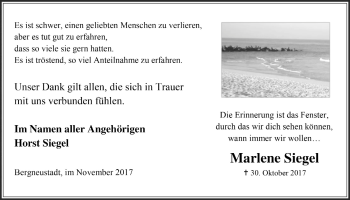 Anzeige von Marlene Siegel von  Anzeigen Echo 
