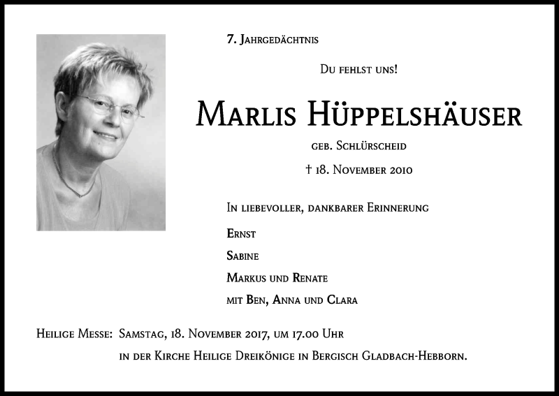  Traueranzeige für Marlis Hüppelshäuser vom 18.07.2023 aus Kölner Stadt-Anzeiger / Kölnische Rundschau / Express