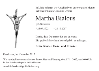 Anzeige von Martha Bialous von  Blickpunkt Euskirchen 