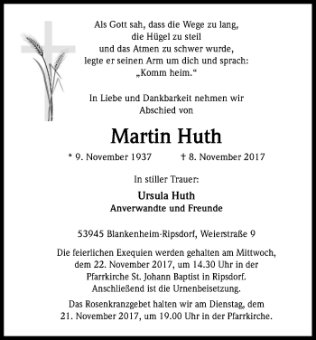 Anzeige von Martin Huth von Kölner Stadt-Anzeiger / Kölnische Rundschau / Express