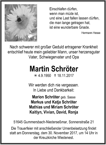 Anzeige von Martin Schröter von  Anzeigen Echo 