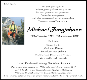 Anzeige von Michael Jungjohann von Kölner Stadt-Anzeiger / Kölnische Rundschau / Express