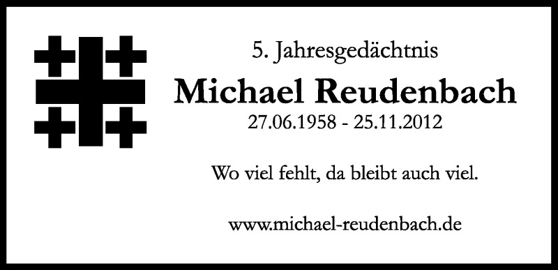  Traueranzeige für Michael Reudenbach vom 25.11.2017 aus Kölner Stadt-Anzeiger / Kölnische Rundschau / Express