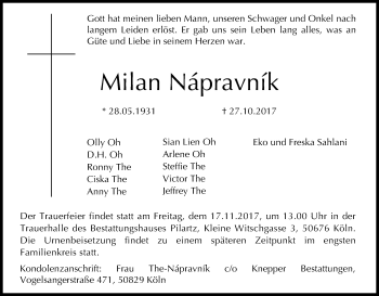 Anzeige von Milan Nápravník von Kölner Stadt-Anzeiger / Kölnische Rundschau / Express