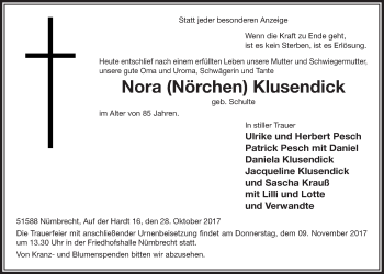 Anzeige von Nora  Klusendick von  Lokalanzeiger 