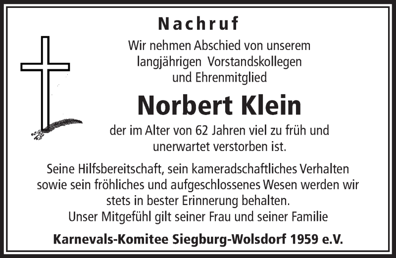  Traueranzeige für Norbert Klein vom 02.11.2017 aus  Extra Blatt 