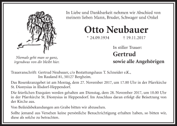 Anzeige von Otto Neubauer von  Sonntags-Post 
