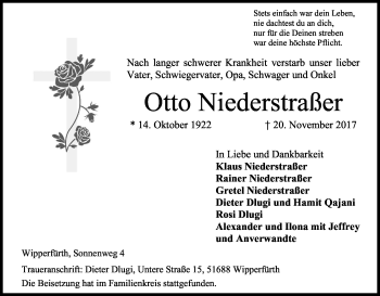 Anzeige von Otto Niederstasser von Kölner Stadt-Anzeiger / Kölnische Rundschau / Express