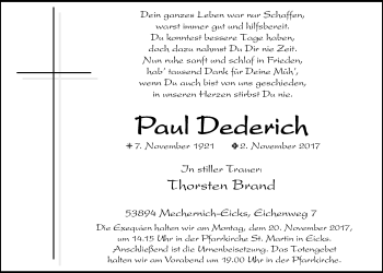 Anzeige von Paul Dederich von  Blickpunkt Euskirchen 