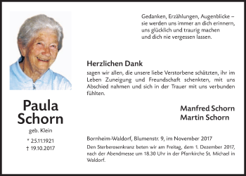 Anzeige von Paula Schorn von  Schaufenster/Blickpunkt  Schlossbote/Werbekurier 