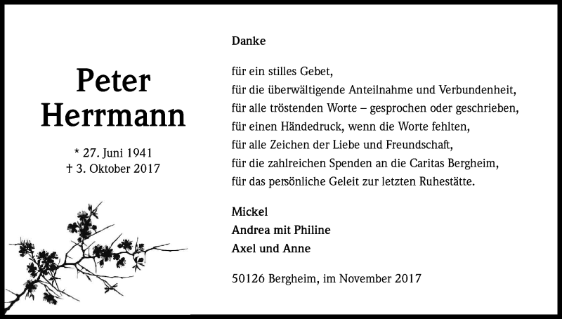  Traueranzeige für Peter Herrmann vom 11.11.2017 aus Kölner Stadt-Anzeiger / Kölnische Rundschau / Express