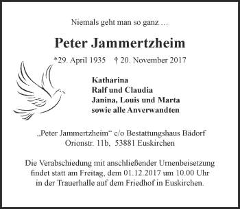 Anzeige von Peter Jammertzheim von  Blickpunkt Euskirchen 
