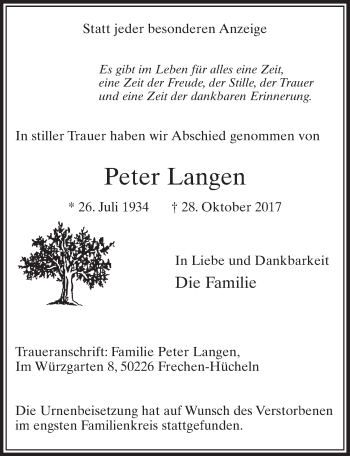 Anzeige von Peter Langen von  Sonntags-Post 