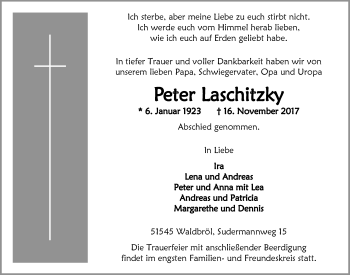 Anzeige von Peter Laschitzky von  Lokalanzeiger 