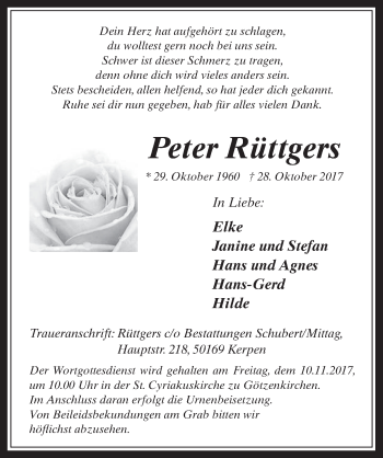 Anzeige von Peter Rüttgers von  Werbepost 