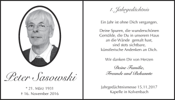 Anzeige von Peter Sasowski von  Blickpunkt Euskirchen 