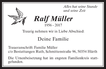 Anzeige von Ralf Müller von  Wochenende 