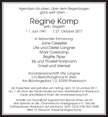 Anzeige von Regine Komp von  Schaufenster/Blickpunkt 