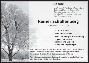 Anzeige von Reiner Schallenberg von  Sonntags-Post 