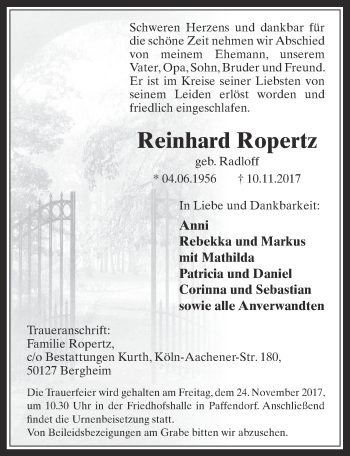 Anzeige von Reinhard Ropertz von  Werbepost 