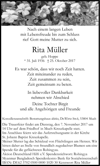 Anzeige von Rita Müller von Kölner Stadt-Anzeiger / Kölnische Rundschau / Express