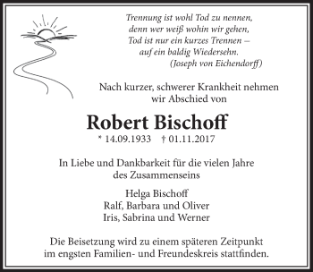 Anzeige von Robert Bischoff von  Schlossbote/Werbekurier 