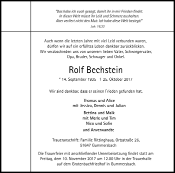Anzeige von Rolf Bechstein von Kölner Stadt-Anzeiger / Kölnische Rundschau / Express