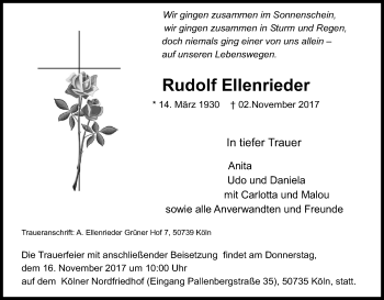 Anzeige von Rudolf Ellenrieder von Kölner Stadt-Anzeiger / Kölnische Rundschau / Express
