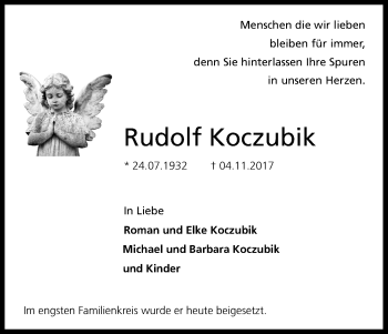 Anzeige von Rudolf Koczubik von Kölner Stadt-Anzeiger / Kölnische Rundschau / Express