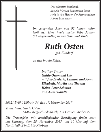 Anzeige von Ruth Osten von  Schlossbote/Werbekurier 