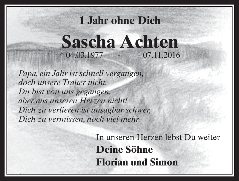  Traueranzeige für Sascha Achten vom 08.11.2017 aus  Werbepost 