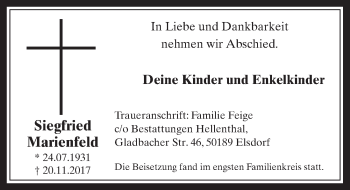 Anzeige von Siegfried Marienfeld von  Werbepost 