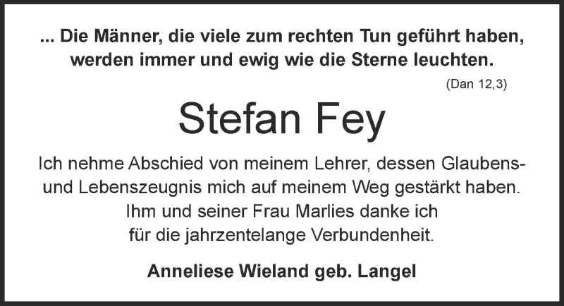  Traueranzeige für Stefan Fey vom 22.11.2017 aus  Kölner Wochenspiegel 