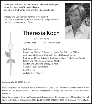 Anzeige von Theresia Koch von Kölner Stadt-Anzeiger / Kölnische Rundschau / Express