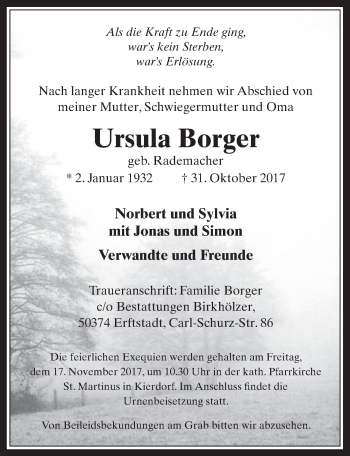 Anzeige von Ursula Borger von  Werbepost 