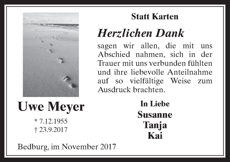  Traueranzeige für Uwe Meyer vom 11.11.2017 aus  Sonntags-Post 