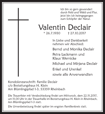 Anzeige von Valentin Declair von  Schaufenster/Blickpunkt 