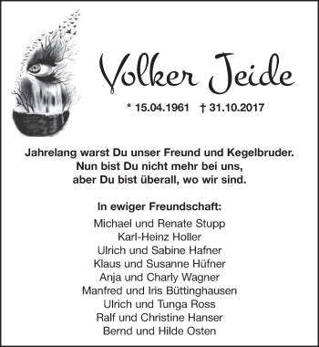 Anzeige von Volker Jeide von  Schlossbote/Werbekurier 