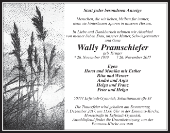 Anzeige von Wally Pramschiefer von  Werbepost 