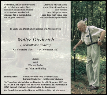 Anzeige von Walter Diederich von Kölner Stadt-Anzeiger / Kölnische Rundschau / Express