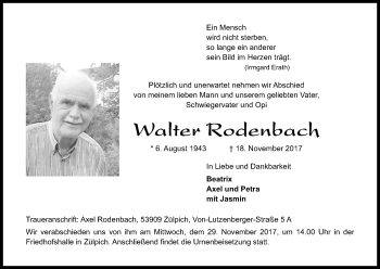 Anzeige von Walter Rodenbach von Kölner Stadt-Anzeiger / Kölnische Rundschau / Express