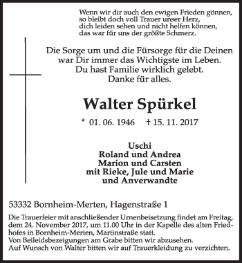 Anzeige von Walter Spürkel von  Schlossbote/Werbekurier 
