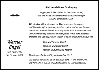 Anzeige von Werner Engel von Kölner Stadt-Anzeiger / Kölnische Rundschau / Express
