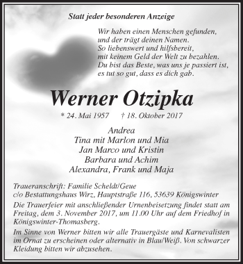 Anzeige von Werner Otzipka von  Extra Blatt 