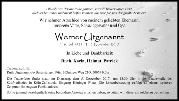 Anzeige von Werner Utgenannt von Kölner Stadt-Anzeiger / Kölnische Rundschau / Express