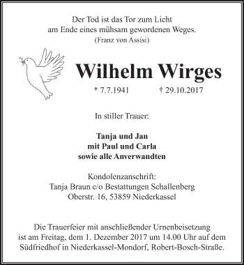 Anzeige von Wilhelm Wirges von  Extra Blatt 