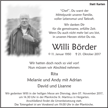 Anzeige von Willi Börder von  Blickpunkt Euskirchen 