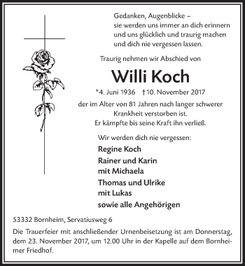 Anzeige von Willi Koch von  Schaufenster/Blickpunkt am Wochenende 