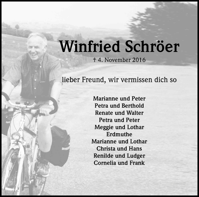  Traueranzeige für Winfried Schröer vom 04.11.2017 aus Kölner Stadt-Anzeiger / Kölnische Rundschau / Express