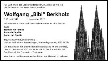 Anzeige von Wolfgang Berkholz von Kölner Stadt-Anzeiger / Kölnische Rundschau / Express